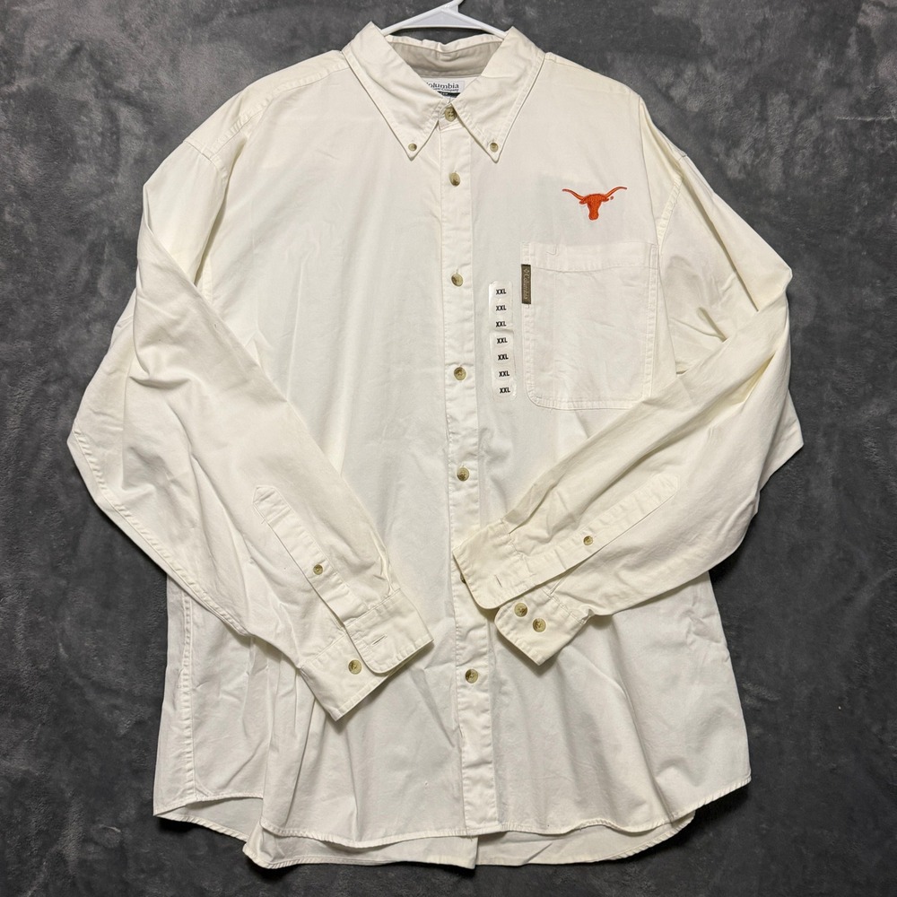 Columbia Texas Longhorns Shirt Mens XXL White Button Down Long Sleeve XM7227